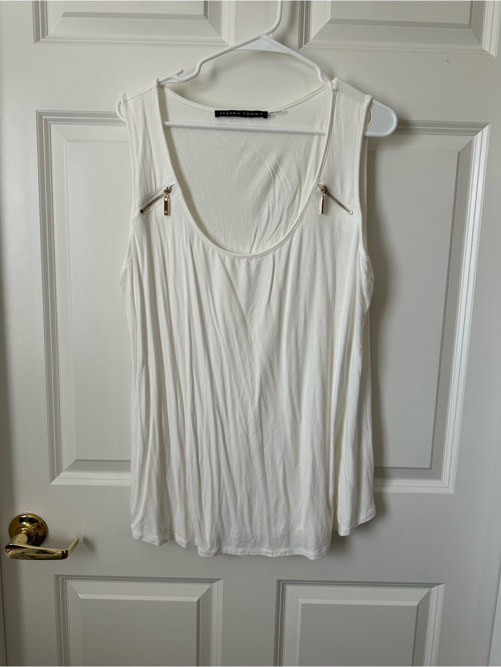 Ivanka Trump Off White Tank Top with Zipper Accents
